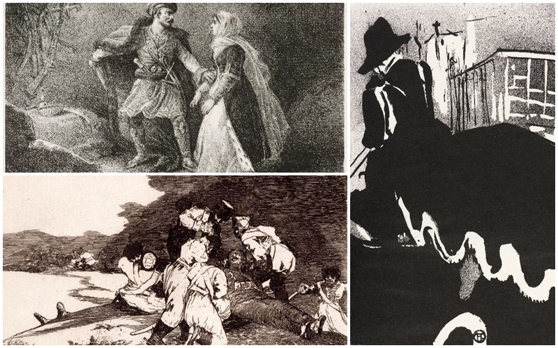 Imagens Impressas/La Fiancée d'Abydos, de Theodore Gericault, Sir Henry Hawkins, de William Nicholson, e Bien lo Sé Esta, de Goya